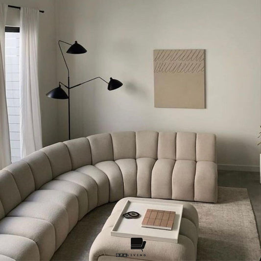 curved grey couch
