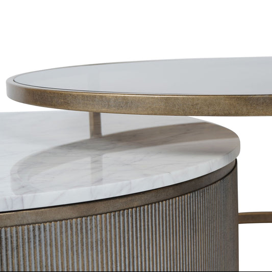 Mayfair Aged Gold Set of 2 Nesting Coffee Tables with Marble and Tinted Glass