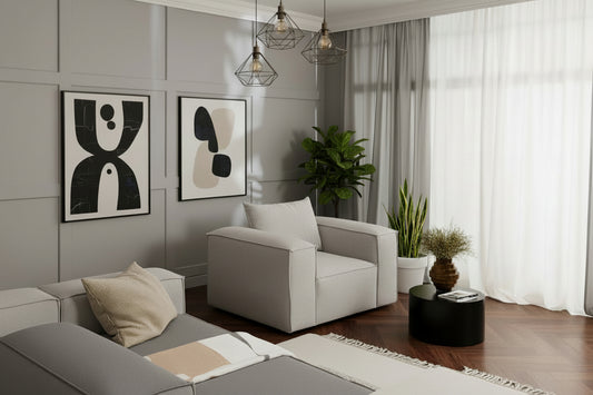 A bold, architectural armchair with clean lines and a structured silhouette, designed for contemporary, statement interiors.