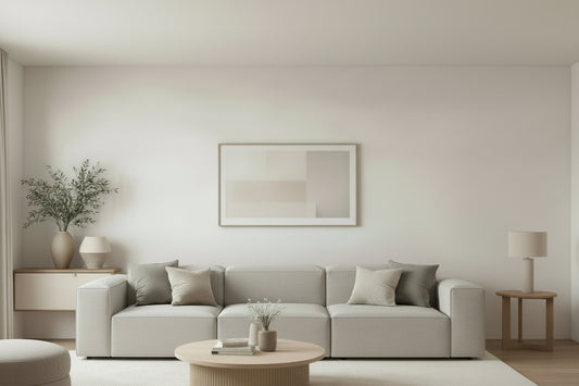 Luxury Alpha modular 3 seater sofa in soft neutral fabric with wide structured seats, low-profile silhouette, and clean contemporary lines for modern interiors