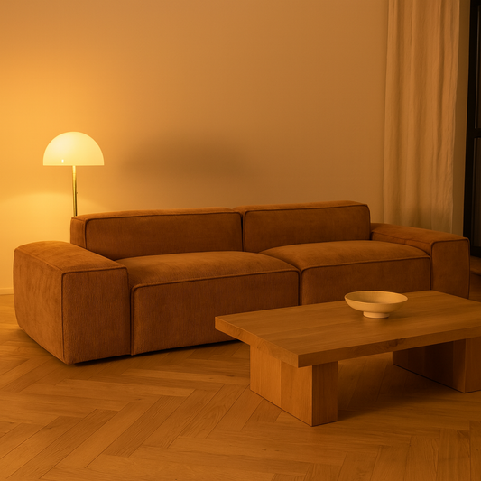 luxury 2 seater modular sofa with oversized xl arms and coordinating footstool for added comfort