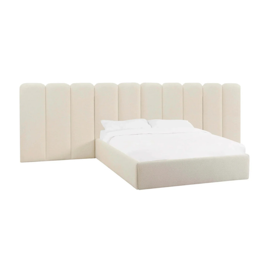 modern dark fabric bed with clean lines and elegant headboard