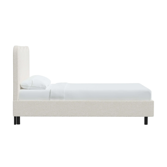 modern fabric bed with soft headboard and minimal silhouette
