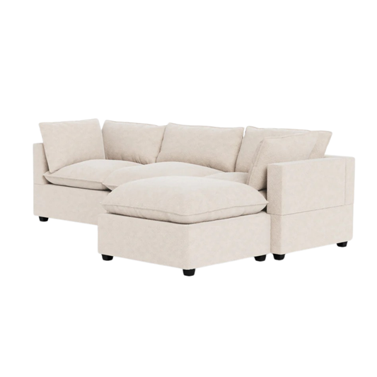 The Poka 3 Seater Sofa with matching stool brings together relaxed luxury and contemporary design. Its clean silhouette and generous proportions create a calm, inviting centrepiece—perfect for modern living spaces.