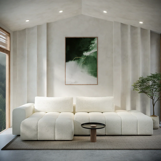 Front view of Sienna modular L shape sofa with chaise and ottoman