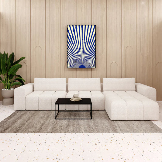 Front view of Sienna modular L shape sofa with clean contemporary design