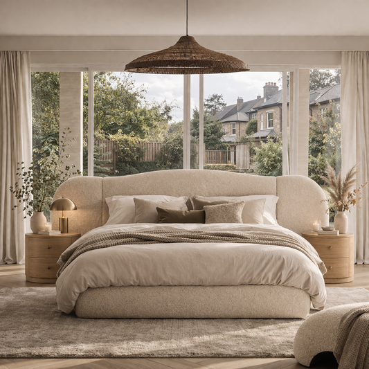 Luxury bed frame designed with sculpted headboard and balanced proportions for modern interiors