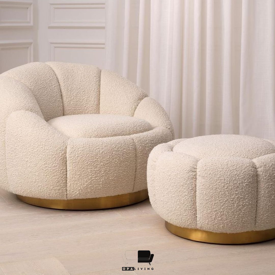 cream arm chair and footstool