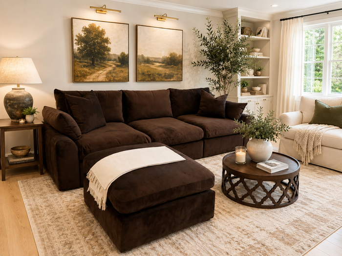 ADD APPROPTIATE IMAGE <br> Bespoke U-shape sectional, deep seat