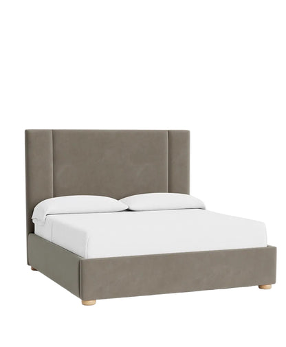 Contemporary upholstered bed frame with clean panel headboard and refined low profile structure
