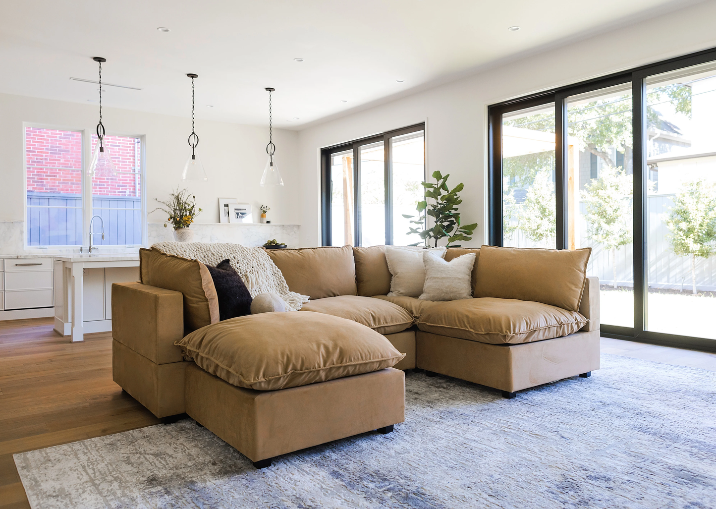 Poka L Shape Open End Modular Sofa + Footstool