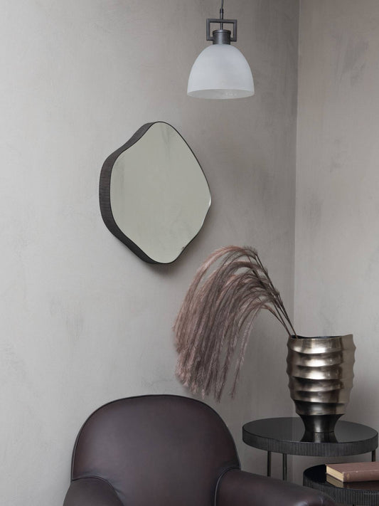 Filo Metal Framed Mirror Oak Wood Finish 59x61cm