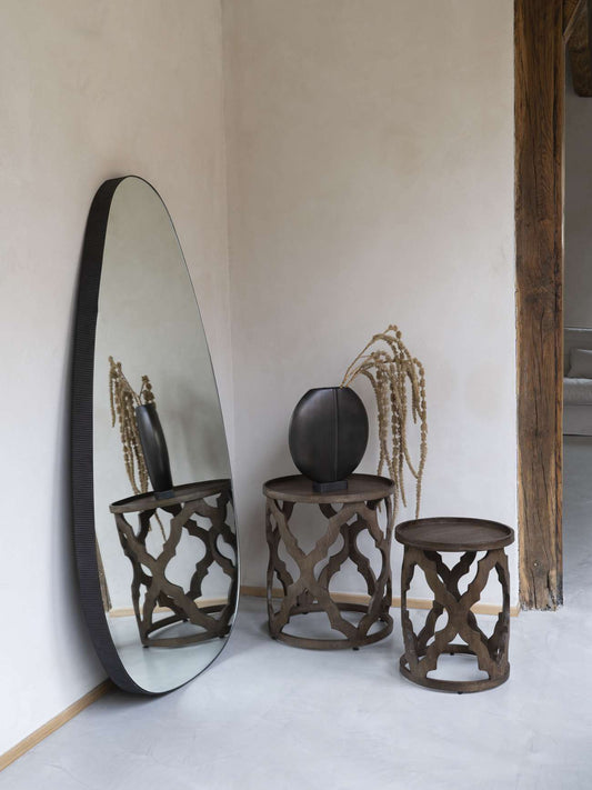 ORLENE Oversized Metal Framed Mirror Oak Wood Finish