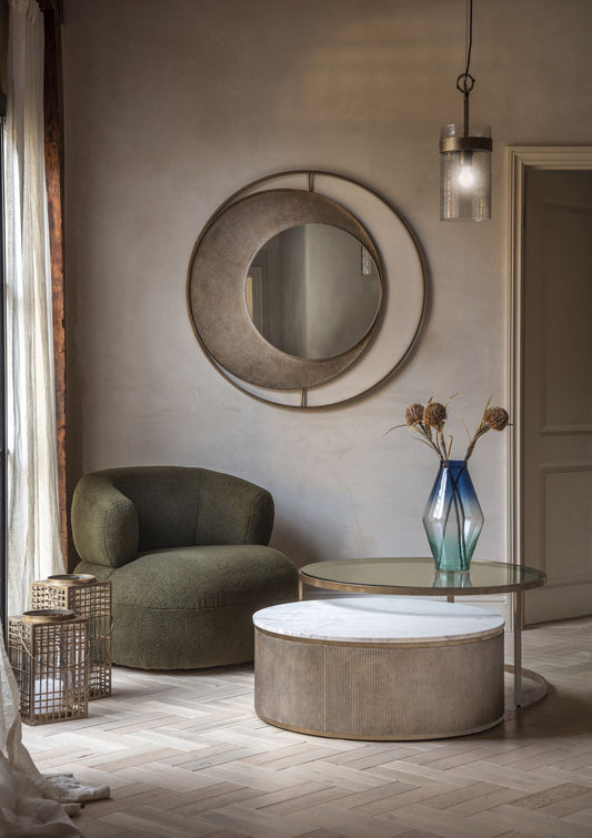 Mayfair Aged Gold Set of 2 Nesting Coffee Tables with Marble and Tinted Glass