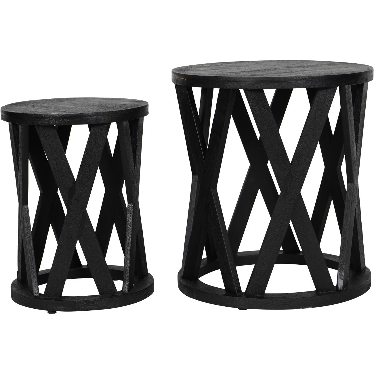 SOLU Solid Wooden Set of 2 Nesting Side Tables in Black
