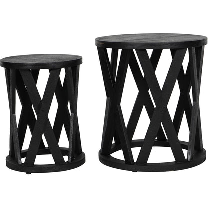 SOLU Solid Wooden Set of 2 Nesting Side Tables in Black