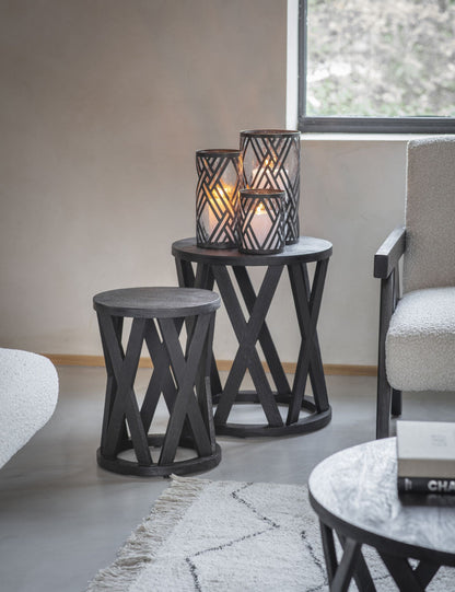 SOLU Solid Wooden Set of 2 Nesting Side Tables in Black