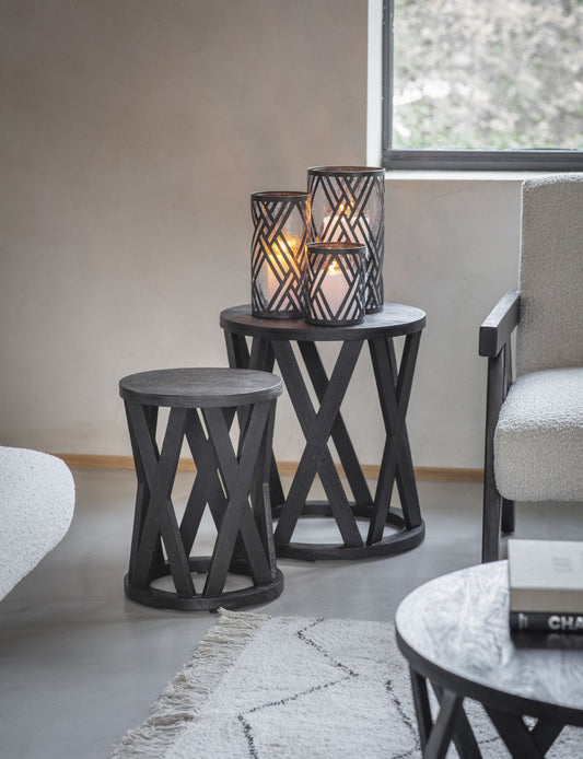 SOLU Solid Wooden Set of 2 Nesting Side Tables in Black