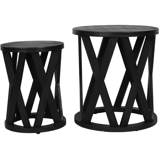 SOLU Solid Wooden Set of 2 Nesting Side Tables in Black