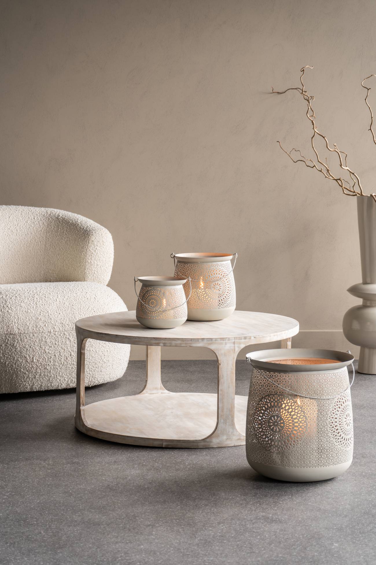 NOYAN Solid Carved Wooden Coffee Table in Whitewash Finish