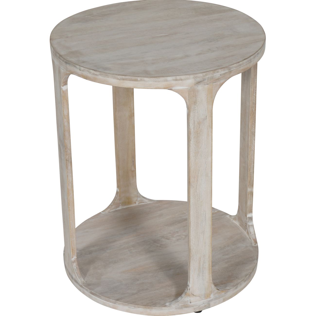 NOYAN Solid Carved Wooden Side Table in Whitewash Finish