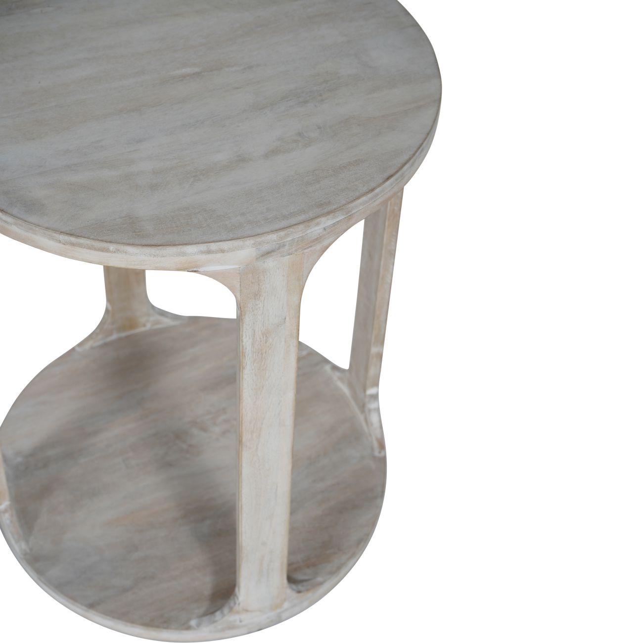 NOYAN Solid Carved Wooden Side Table in Whitewash Finish