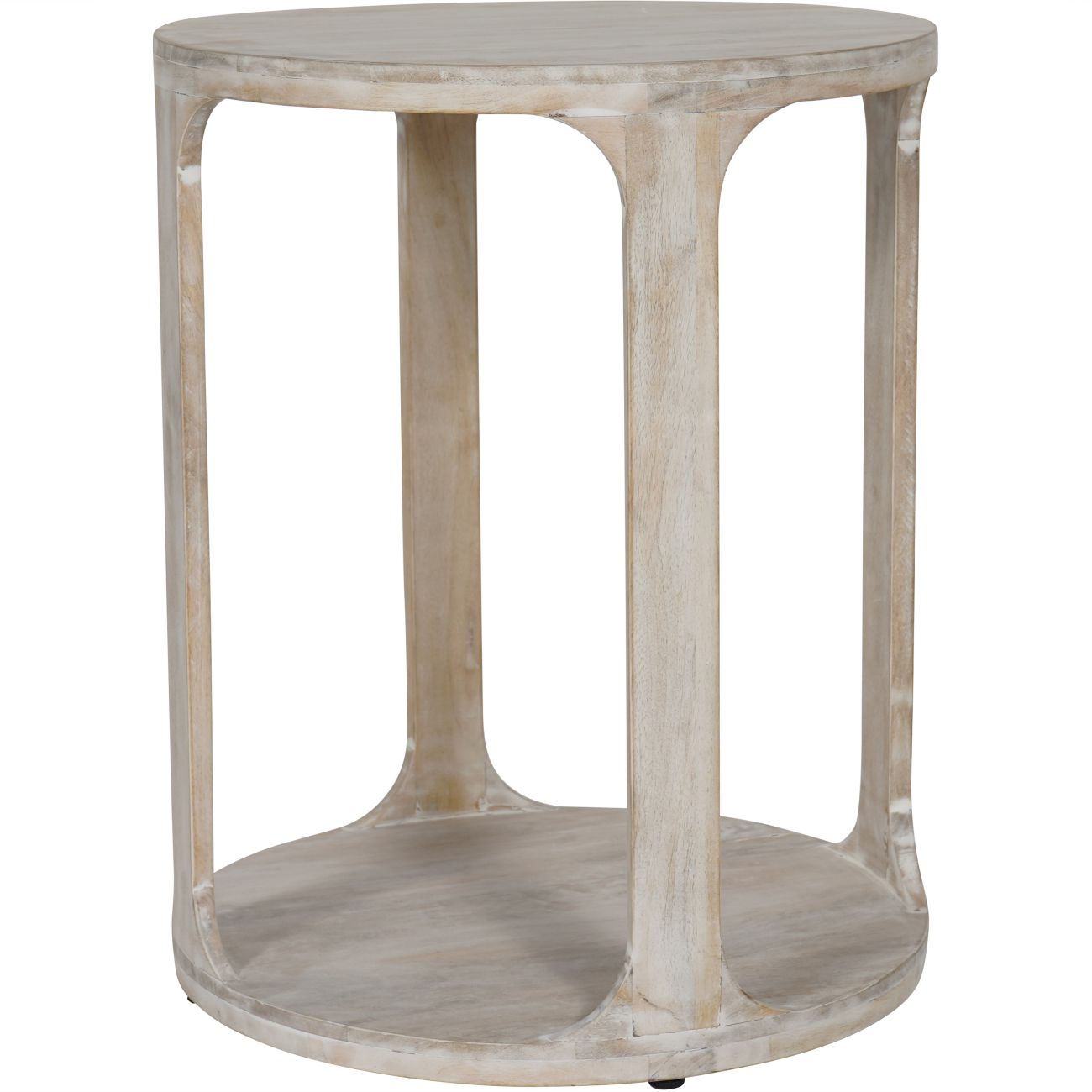 NOYAN Solid Carved Wooden Side Table in Whitewash Finish