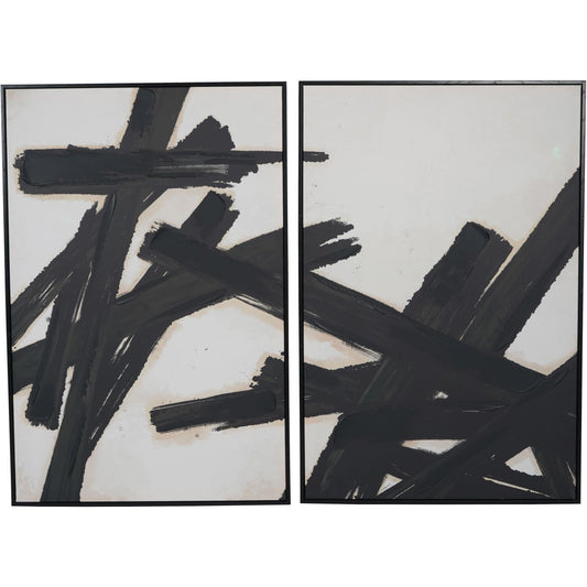 AURA Brushstrokes Off White Set of 2 Framed Canvas Wall Art
