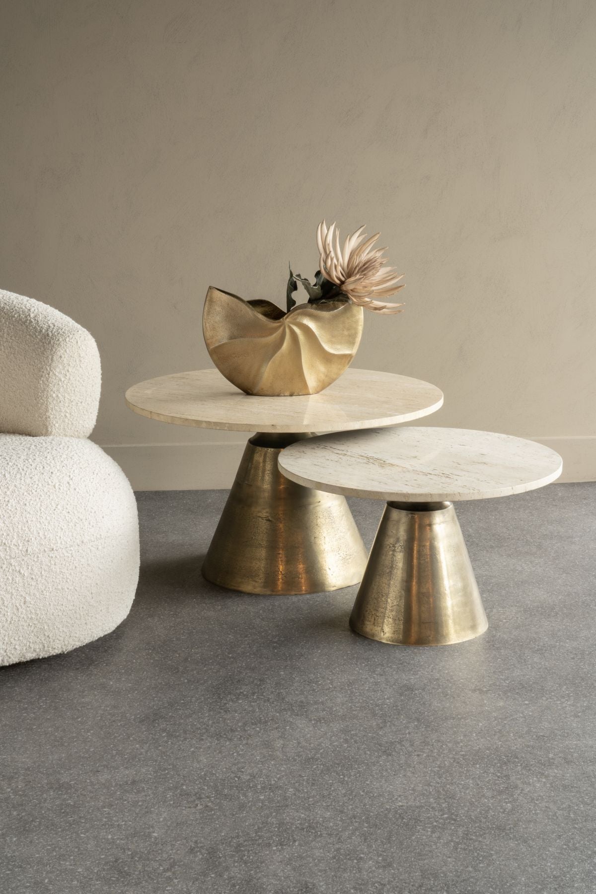 CAVA Antique Brass and Light Travertine Coffee Table Small 60cm