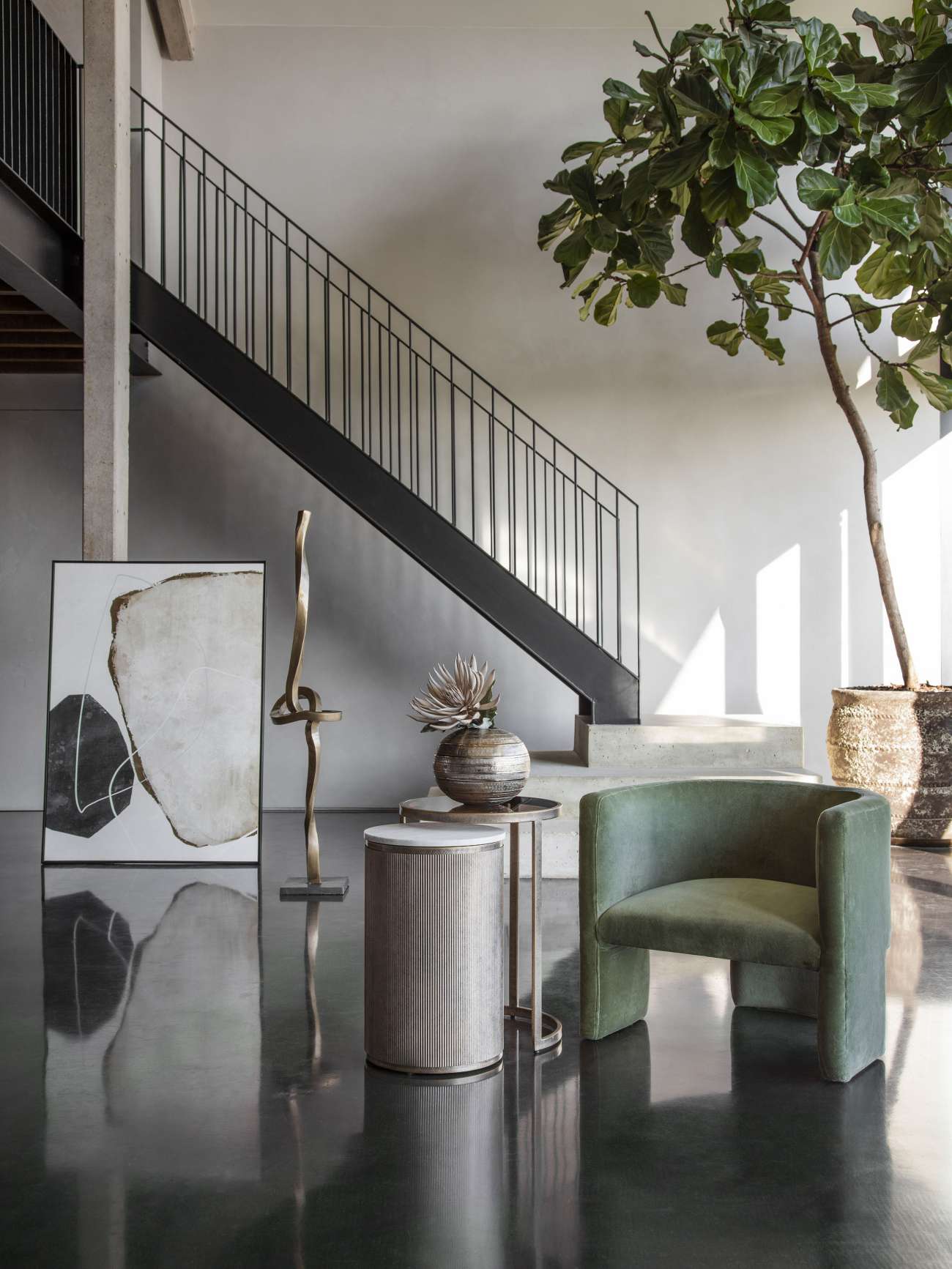 Mayfair Aged Gold Set of 2 Nesting Side Tables with Marble and Tinted Glass