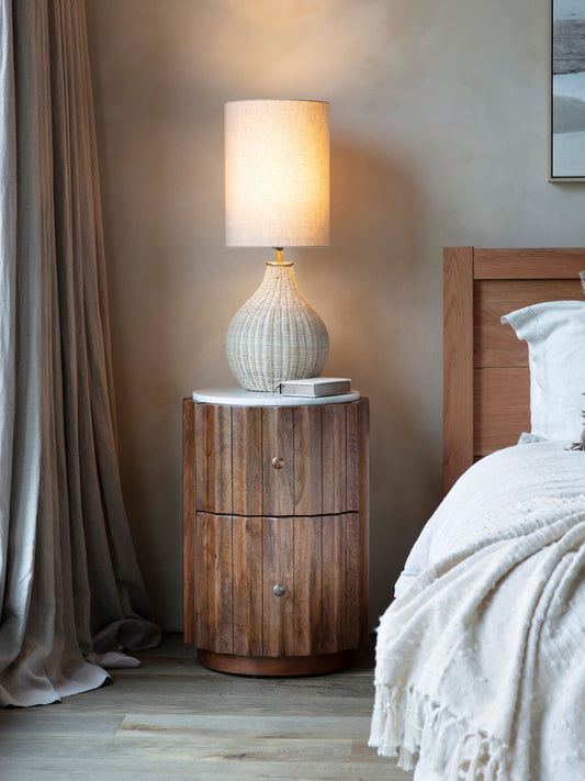 SUKU Curved Wooden Two Drawer with Marble Top Cabinet