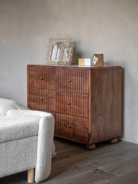 SUKU Wooden 6 Drawer with Marble Top Cabinet