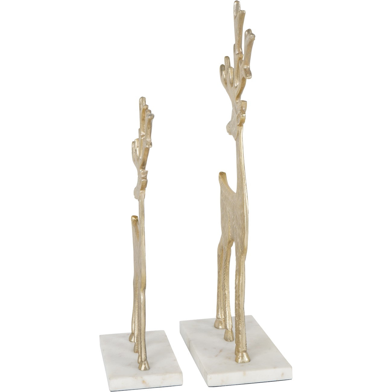 Set of 2 Reindeer Sculpture on Marble Base