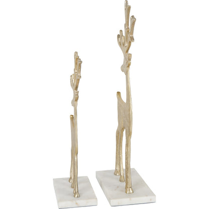 Set of 2 Reindeer Sculpture on Marble Base