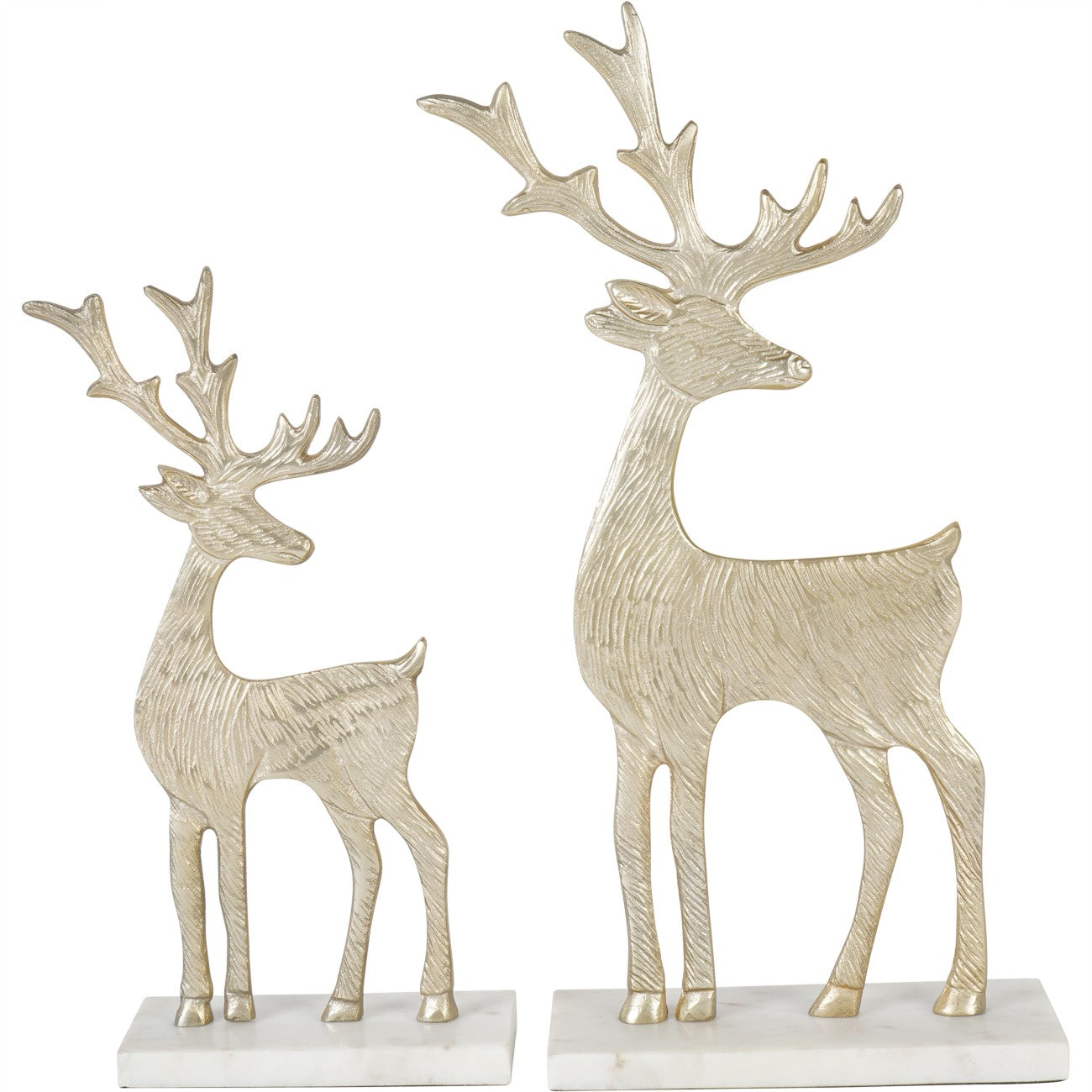 Set of 2 Reindeer Sculpture on Marble Base