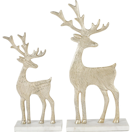 Set of 2 Reindeer Sculpture on Marble Base