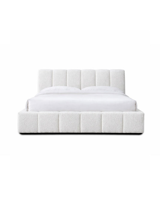 aldo bed with clean upholstered frame and contemporary headboard