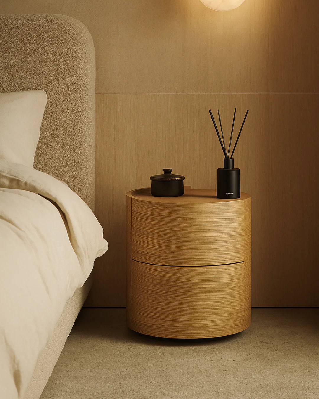 A studio presentation of the right-hand Alida Bedside, creating a harmonious and balanced bedroom setting.
