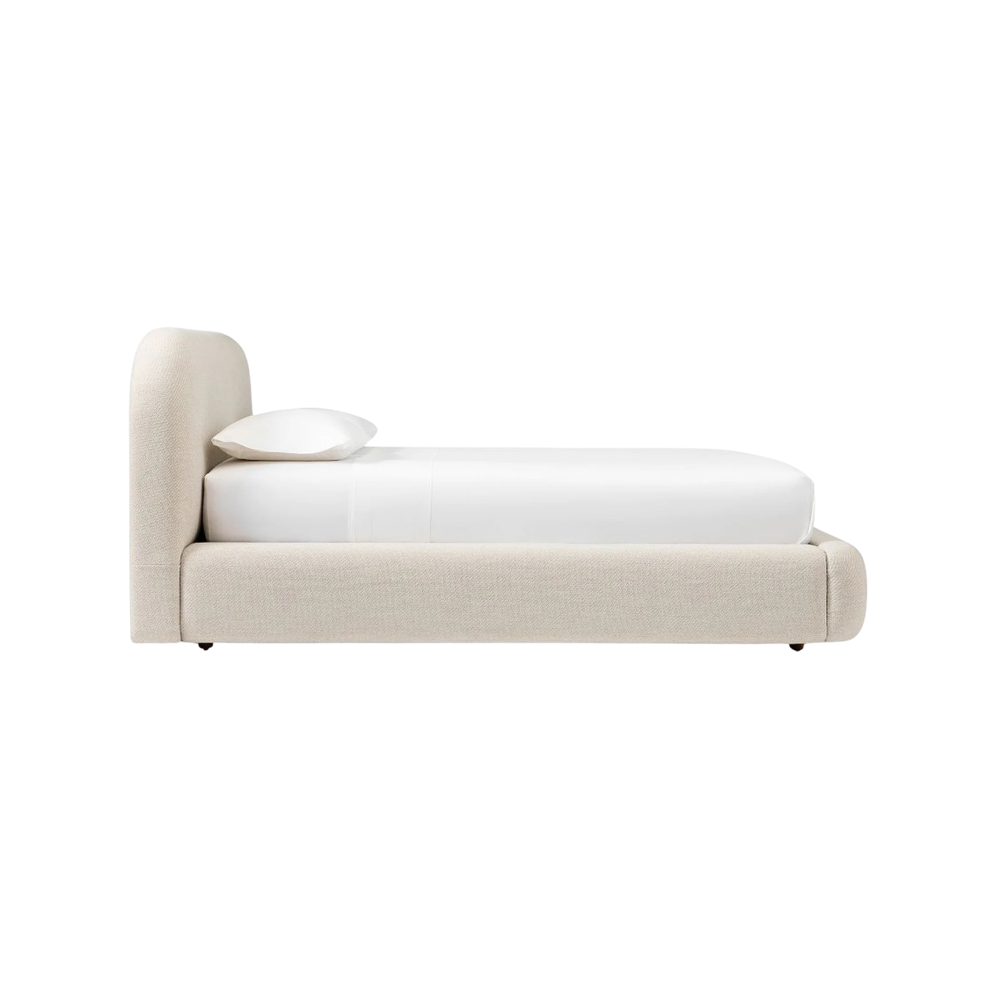  modern bed frame with neutral fabric and minimal design