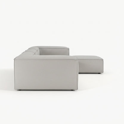 Alpha modular 3 seater with an extended stool unit, creating a laid-back seating setup with generous depth
