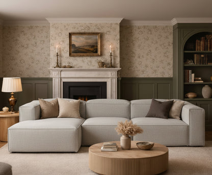 High-end Alpha modular L shape 3 seater sofa styled in an elegant interior with soft textures, clean lines, and spacious seating ideal for contemporary homes
