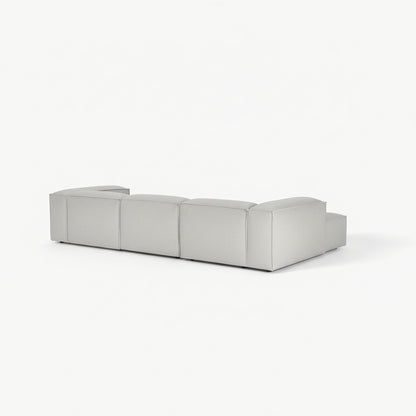 Alpha modular 3 seater L shape sofa with clean block design, smooth upholstery finish, and deep seating creating a sophisticated and timeless interior look

