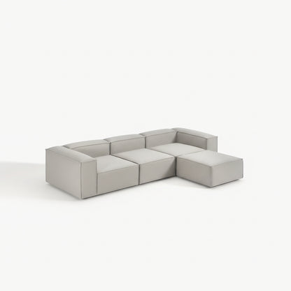 Alpha modular 3 seater combined with a stool section, designed for versatile arrangements and everyday comfort
