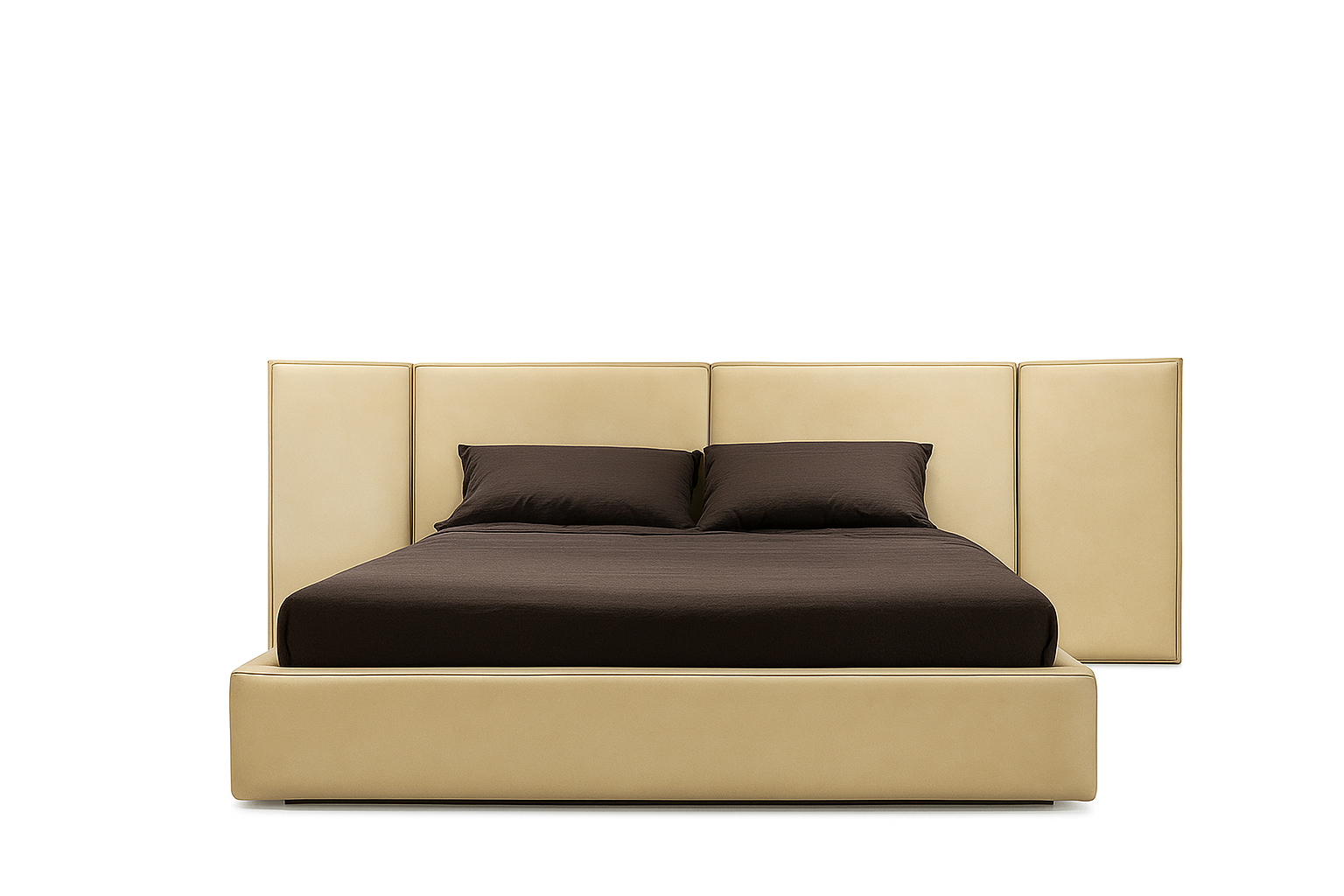 amaro grand bed with oversized upholstered headboard and modern luxury finish
