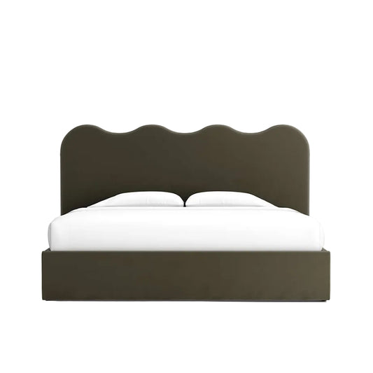 amelia scallop bed with curved scalloped headboard in upholstered fabric