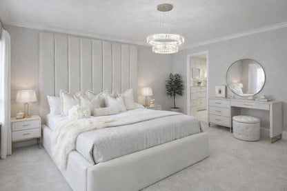 modern upholstered bed with clean lines and structured headboard

