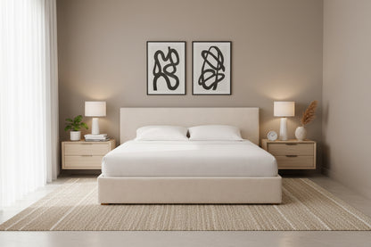 minimalist upholstered bed with low profile base and elegant finish