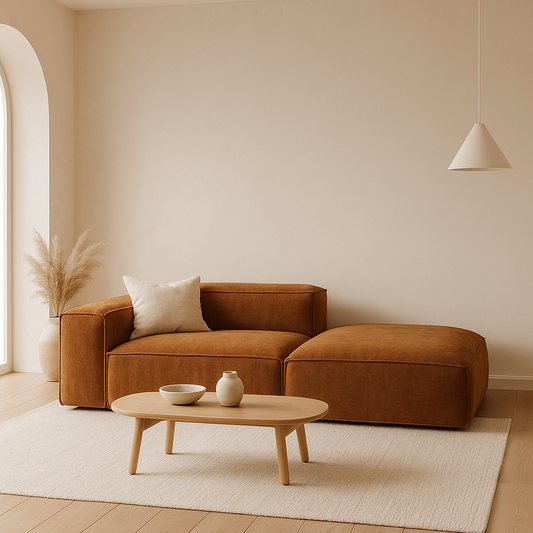 modern modular armchair with footstool in soft fabric for cosy interiors
