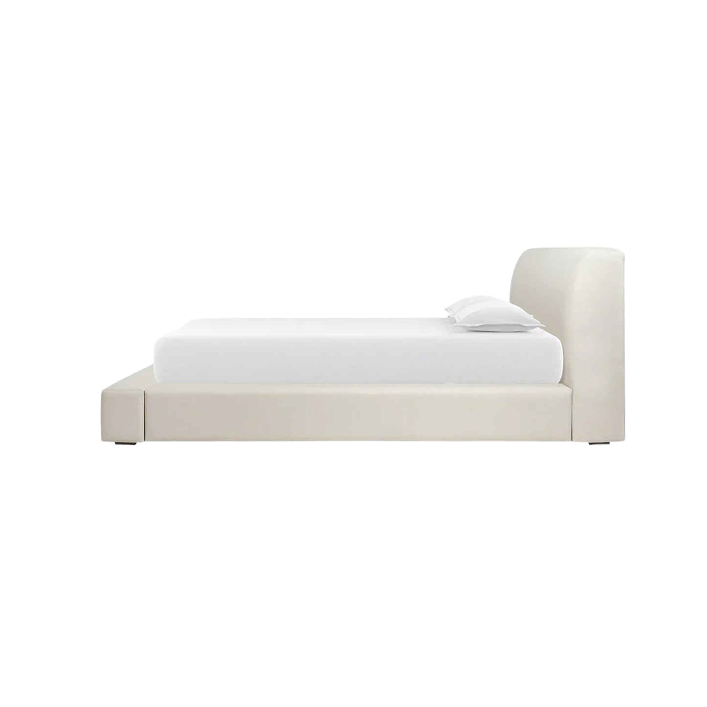  plush upholstered bed with soft headboard and hotel style feel
