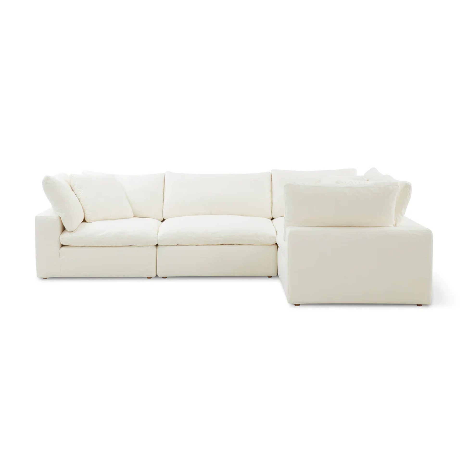 modular L shaped sofa with clean closed ends and soft plush cushions
